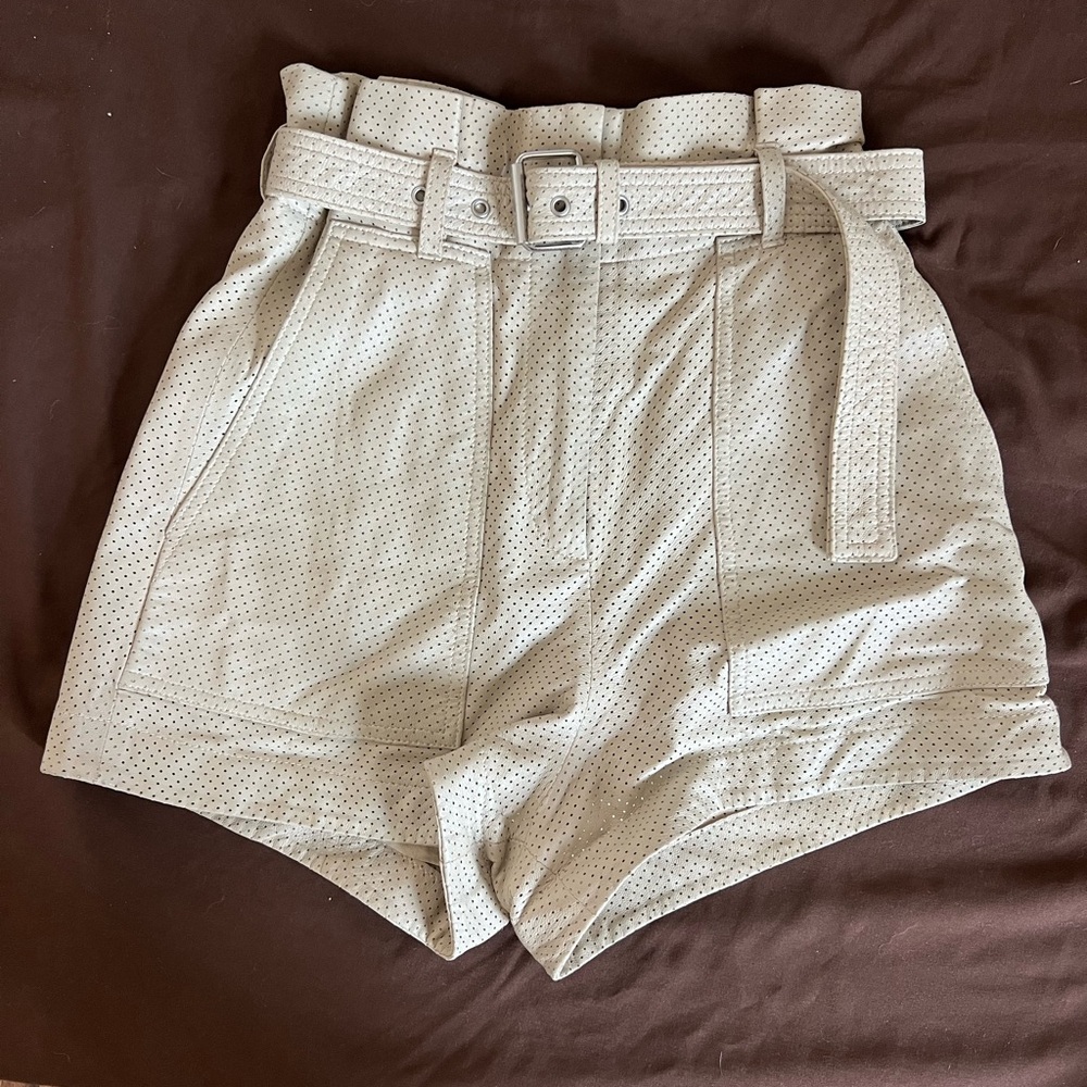 IRO genuine leather Tan High Waist Shorts with Belt